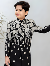 The Midnight Bloom Embroidered Indo-Western Jacket Shervani Set (Black).
