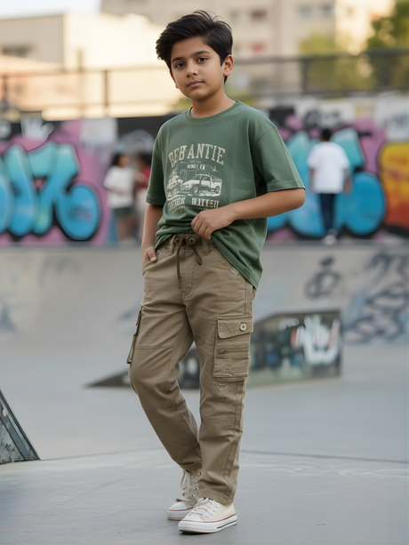 Boys' Premium Grey Cargo Trackpants - Multi-Pocket Comfort Fit