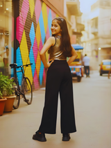 Girls' Trendy Black Wide-Leg Comfort Track Pants