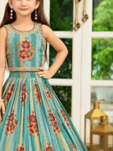 Girls' Festive Yellow Sequin Choli & Red Bandhani Lehenga