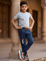 Boys Navy Blue Graphic Print Casual Track Pant