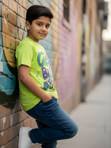 Boys' Neon Green Street Art Graphic Tee with Skater Print