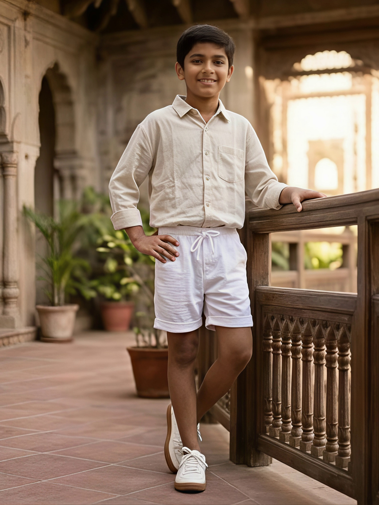 Boys' Classic White Linen-Blend Drawstring Shorts