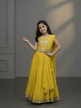 Girls' Vibrant Yellow Embroidered Lehenga Choli Set