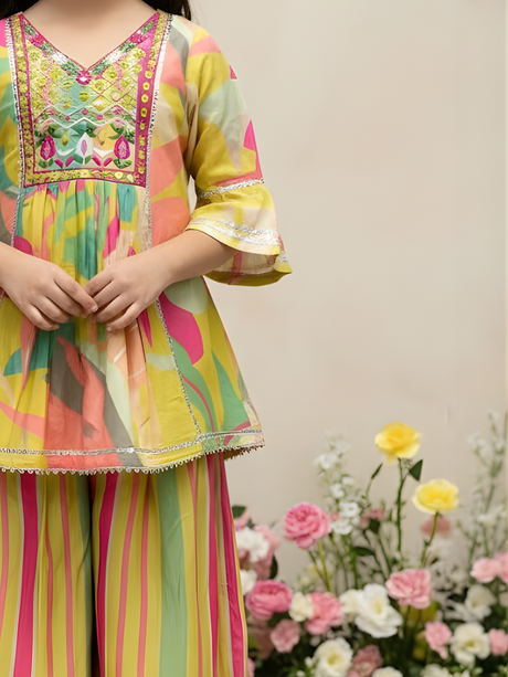 Girls Multicolor Ethnic Dress Set | Traditional Kids Wear
