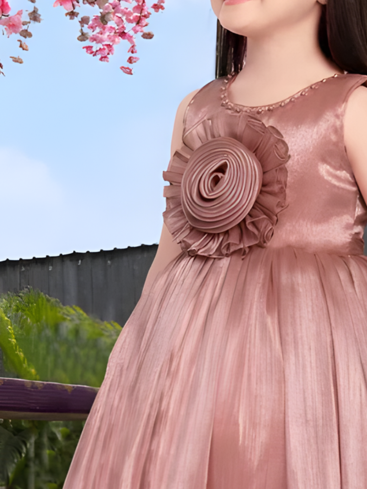 Girls Party Heavy Party Frock with work - Peach