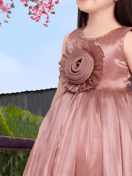 Girls Party Heavy Party Frock with work - Peach