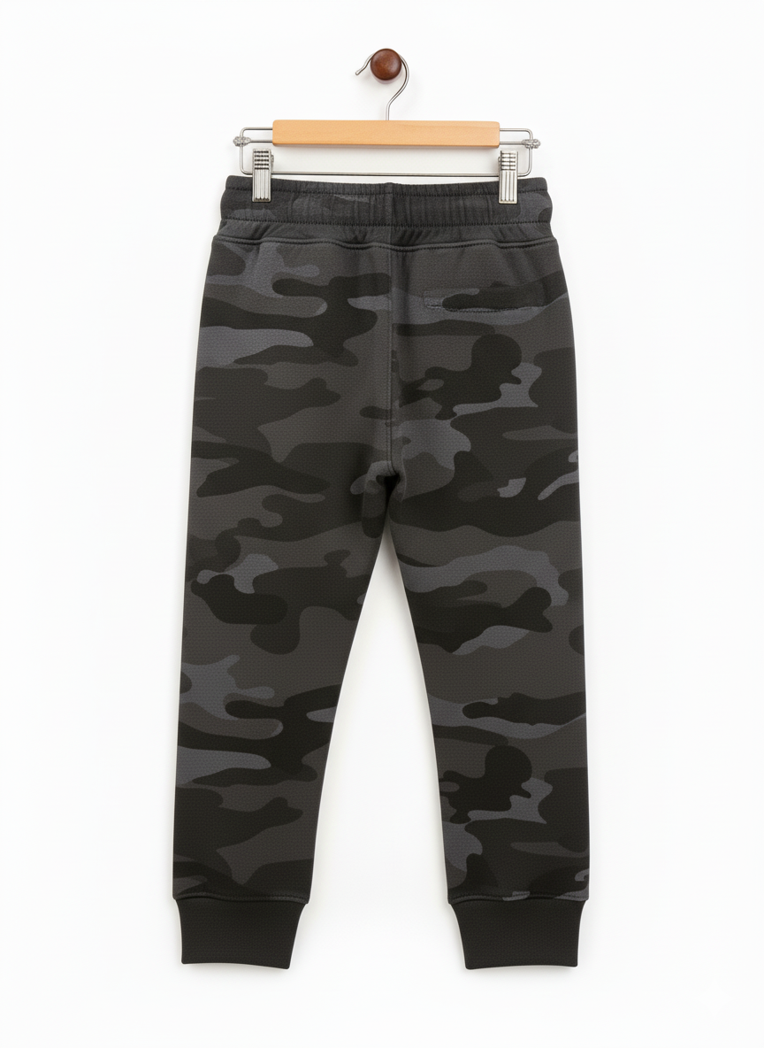 Boys' Dark Grey Camouflage Fleece Jogger Track Pants