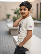 Kids' 'Mountain' Gradient Graphic T-Shirt - Cream Textured Finish.