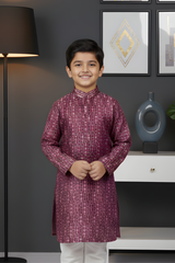 Boys' Royal Purple Geometric Print Kurta Set