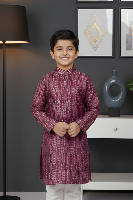 Boys' Royal Purple Geometric Print Kurta Set