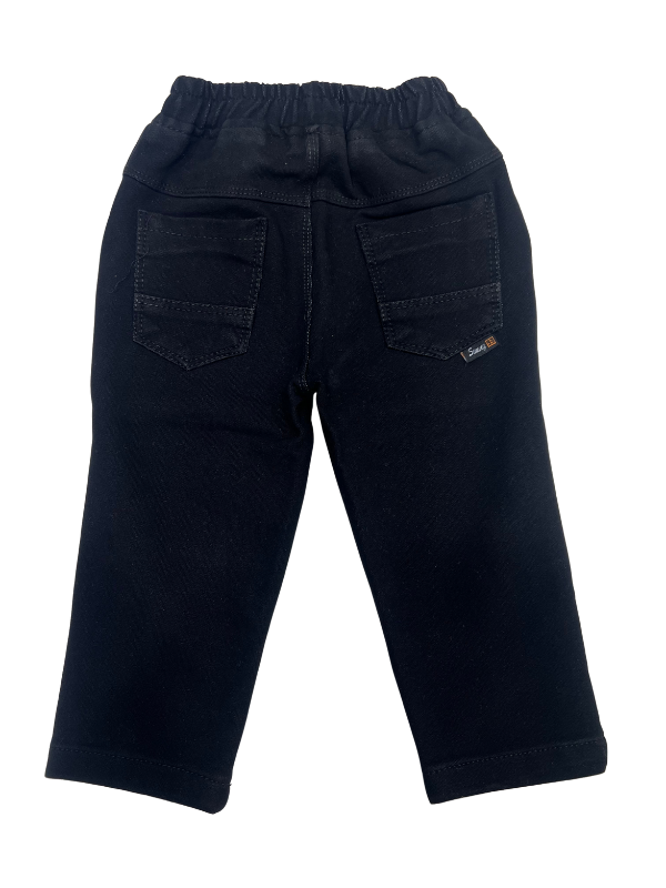 Boys Black Cotton Slim Fit Pants with Elastic Waist