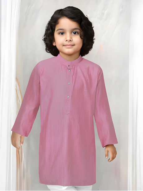 Boys' Marigold Orange Kurta with Tree and Bird Print and Cream Pajama Set