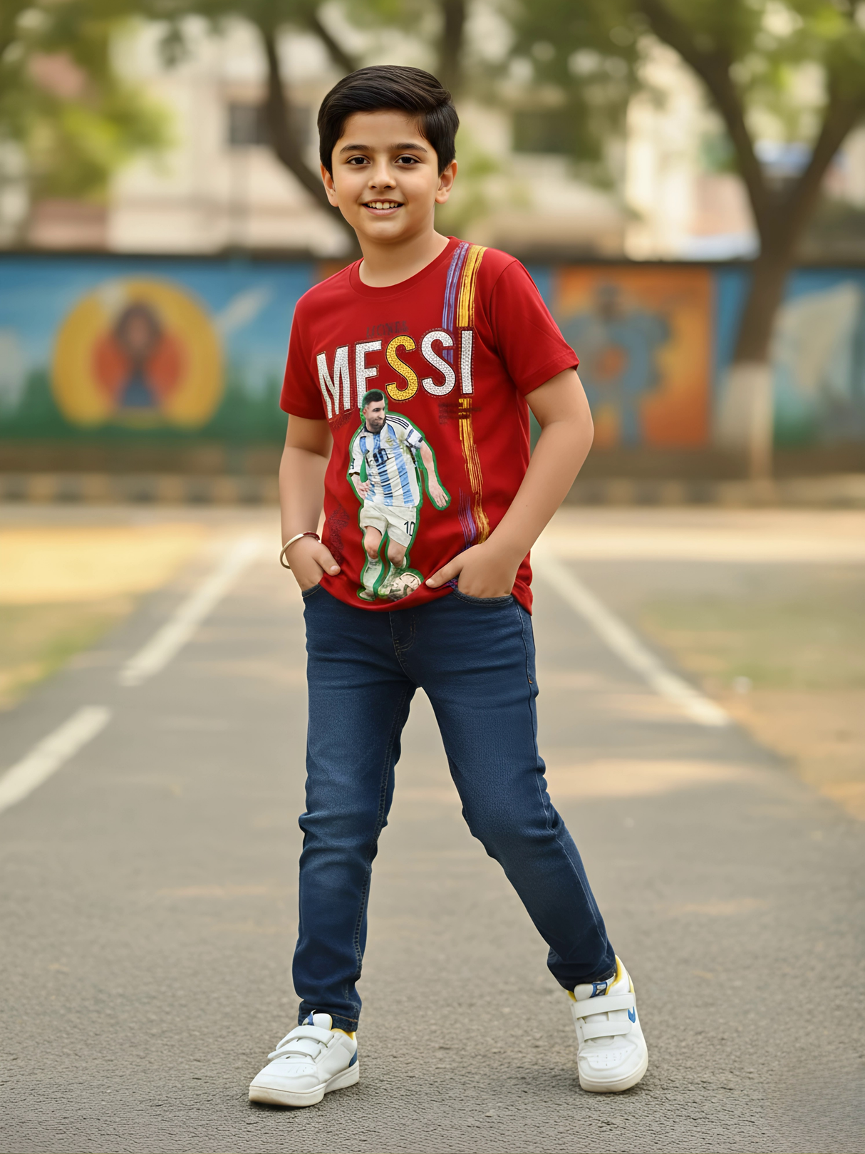 Boys' Red Messi Graphic Print T-Shirt