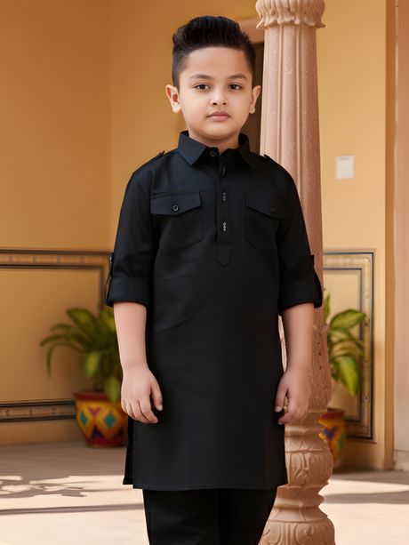 Boys' Classic Black Pathani Suit Set
