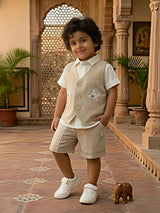 Boys Brown Textured Waistcoat & Shorts Set