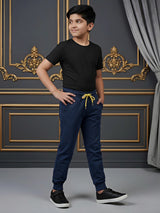 Boys' Navy Blue Comfort Fit Joggers with Contrast Drawstring