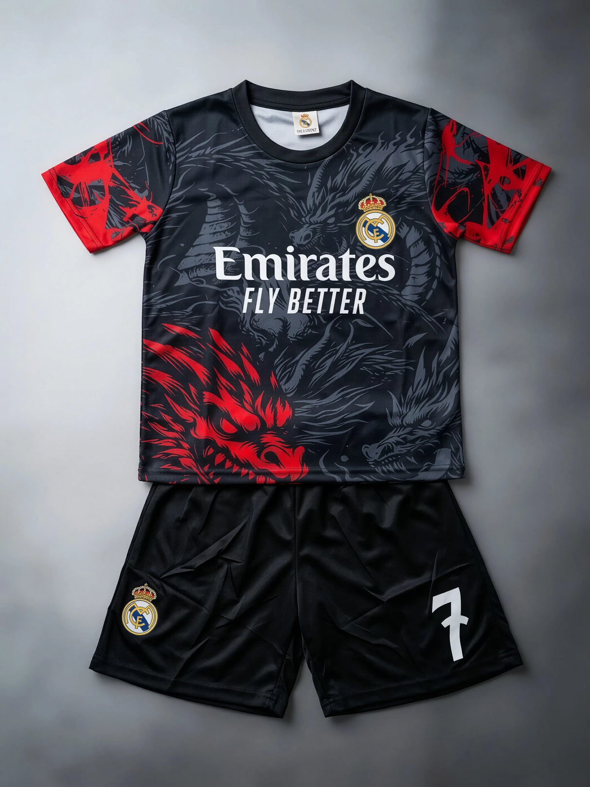 Boys' Real Madrid Inspired Black Football Sports Co-ord Set.