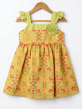 Girls Green Floral Print Frock