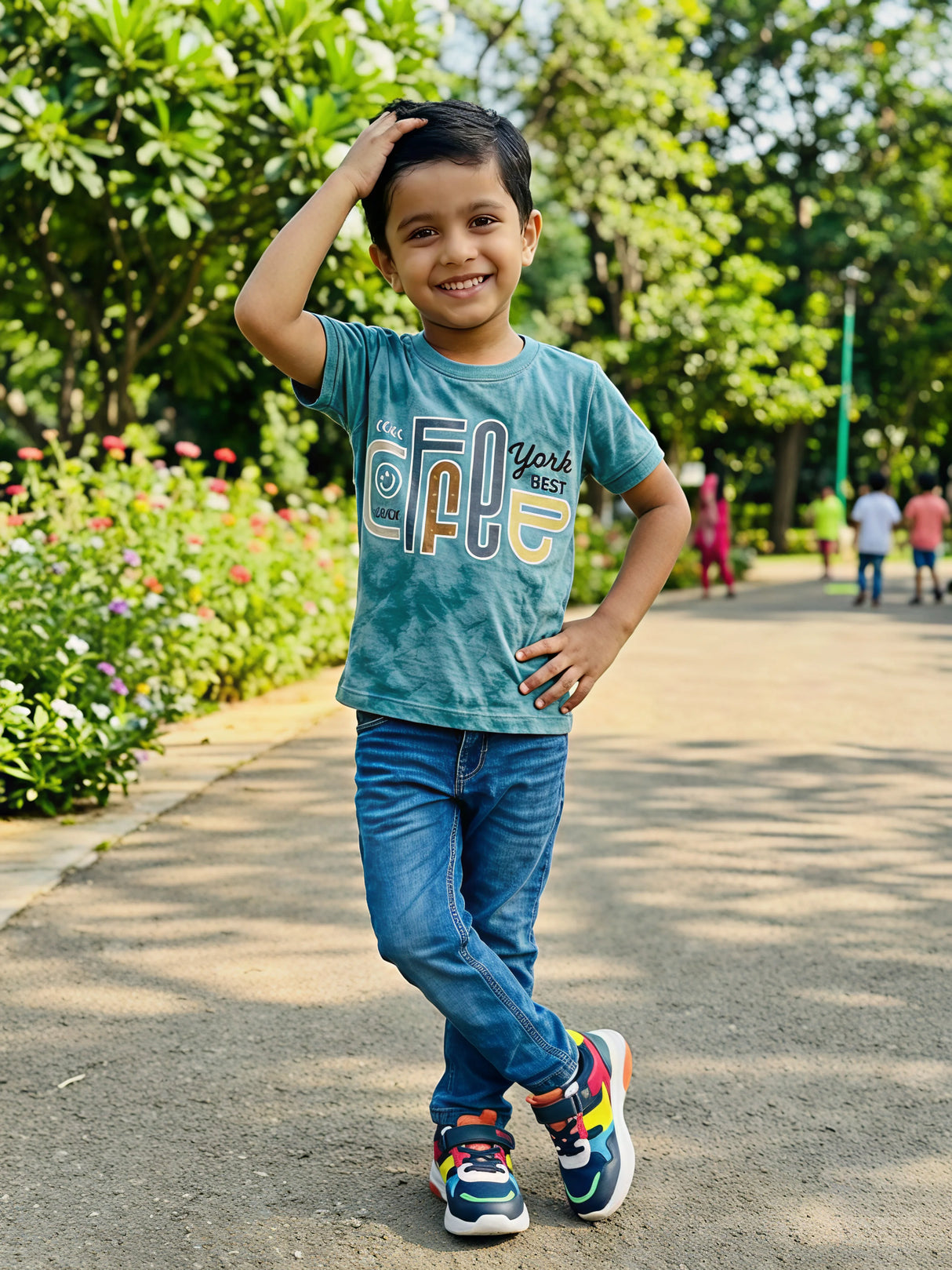 Trendy Boys' Blue Graphic Print Cotton T-Shirt