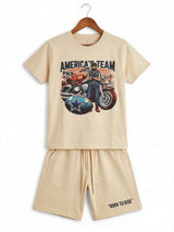 Boys Cream "America's Team" Printed T-Shirt & Shorts Co-ord Set