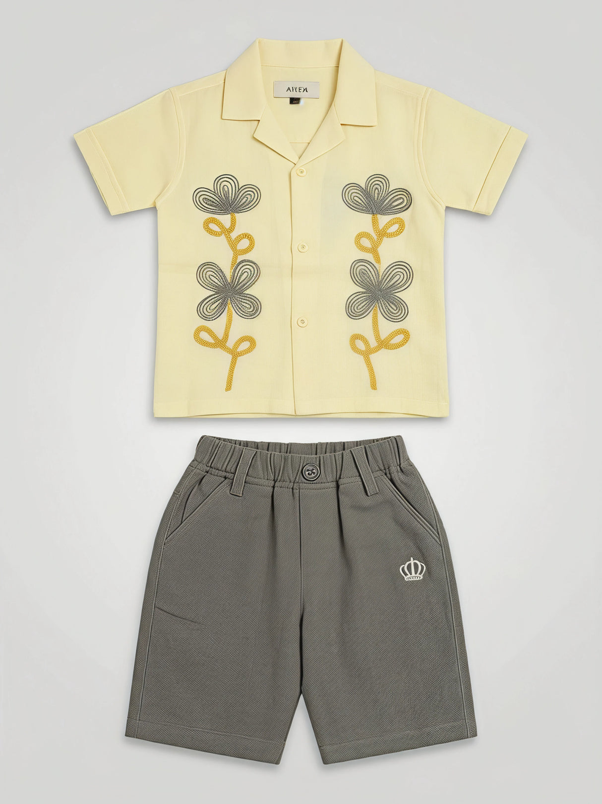 Boys Yellow Floral Embroidered Co-ord Set.