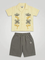 Boys Yellow Floral Embroidered Co-ord Set.