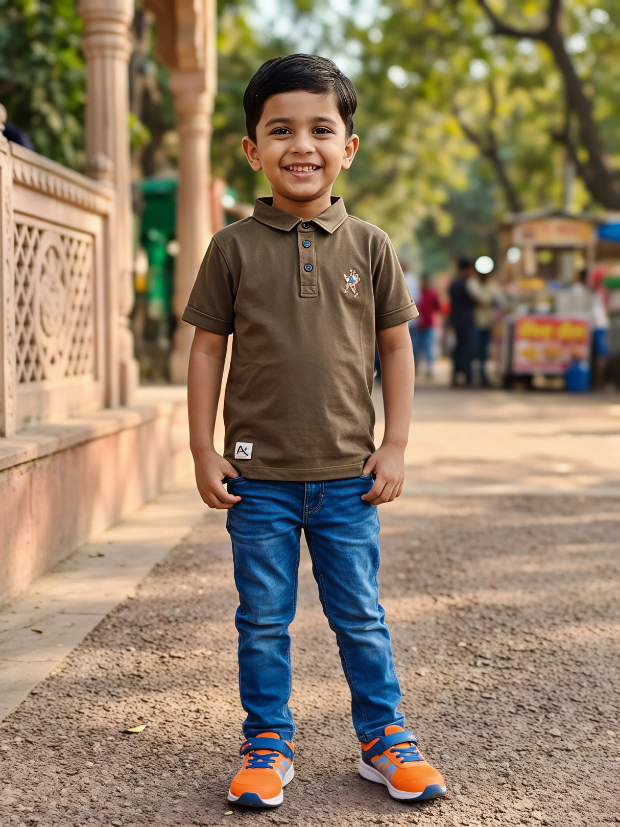 Boys Brown Graphic Polo T-Shirt