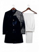 Boys Navy Blue Velvet Sherwani Set ()