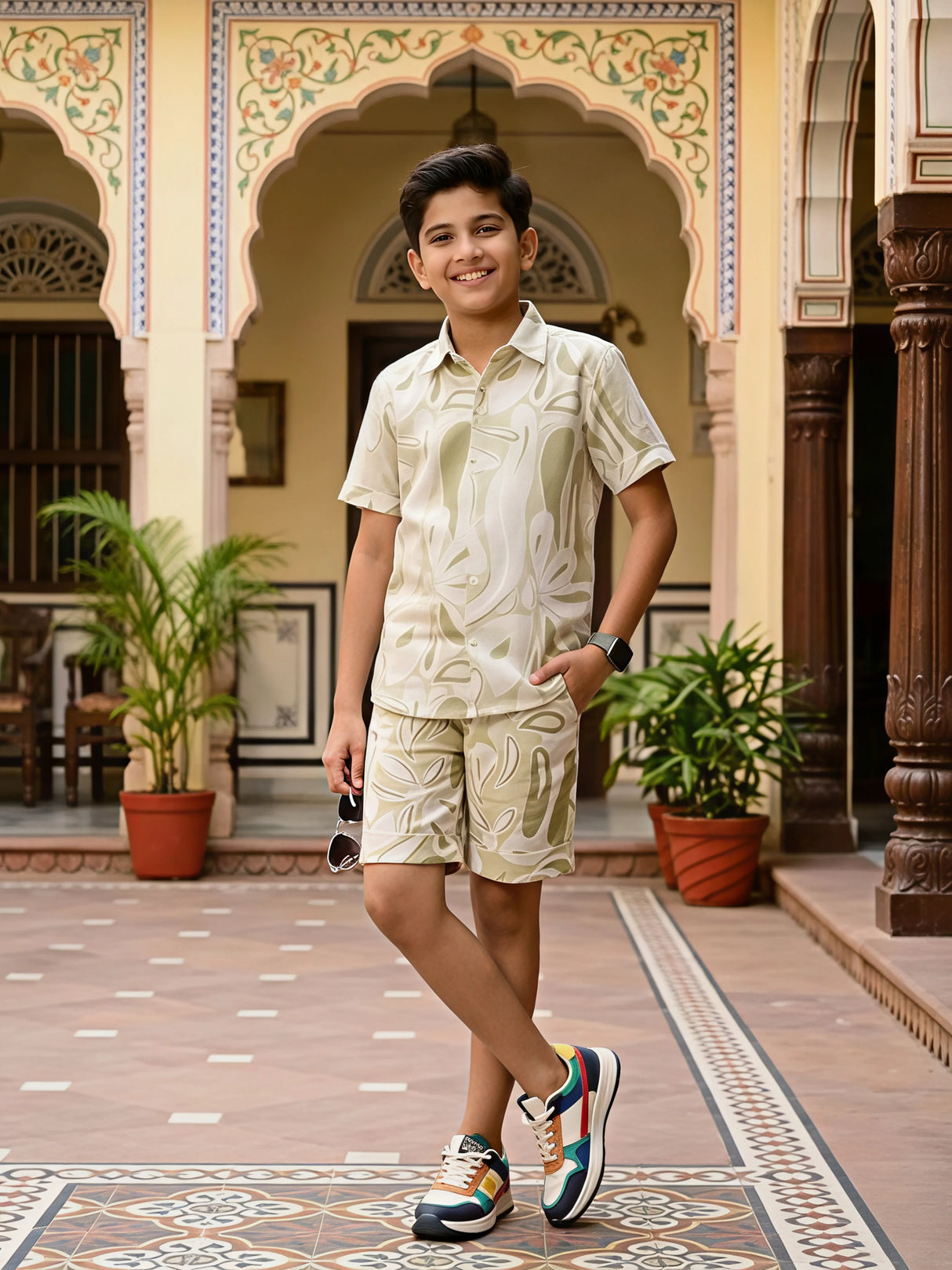 Boys Sage Green Abstract Print Coordinate Set