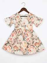 Peach Floral Print Girls Frock