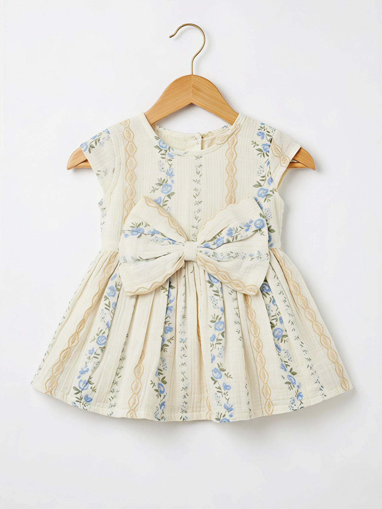 Blue Floral Cotton Frock with Oversized Bow