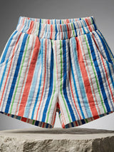 Girls' Orange Multi-Stripe Cotton Shorts