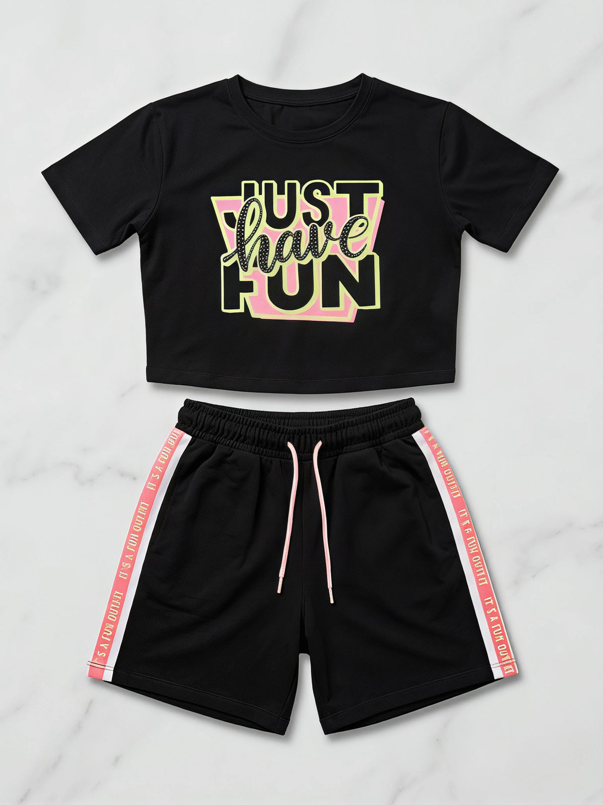 Girls' Black "Just Have Fun" Graphic Co-ord Set