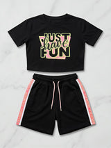 Girls' Black "Just Have Fun" Graphic Co-ord Set