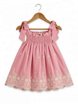 Peach Embroidered Cotton Frock