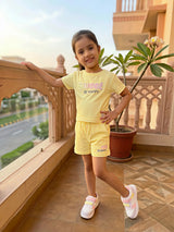 Girls Yellow "Sweet" Graphic Cotton Co-ord Set