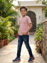 Boy's Trendy Graphic Print Pink Cotton T-Shirt