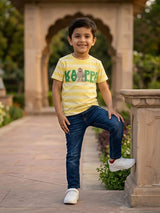 Boys Yellow Striped Graphic Cotton T-Shirt