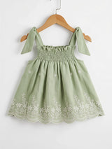 Sage Green Smocked Cotton Frock for Girls