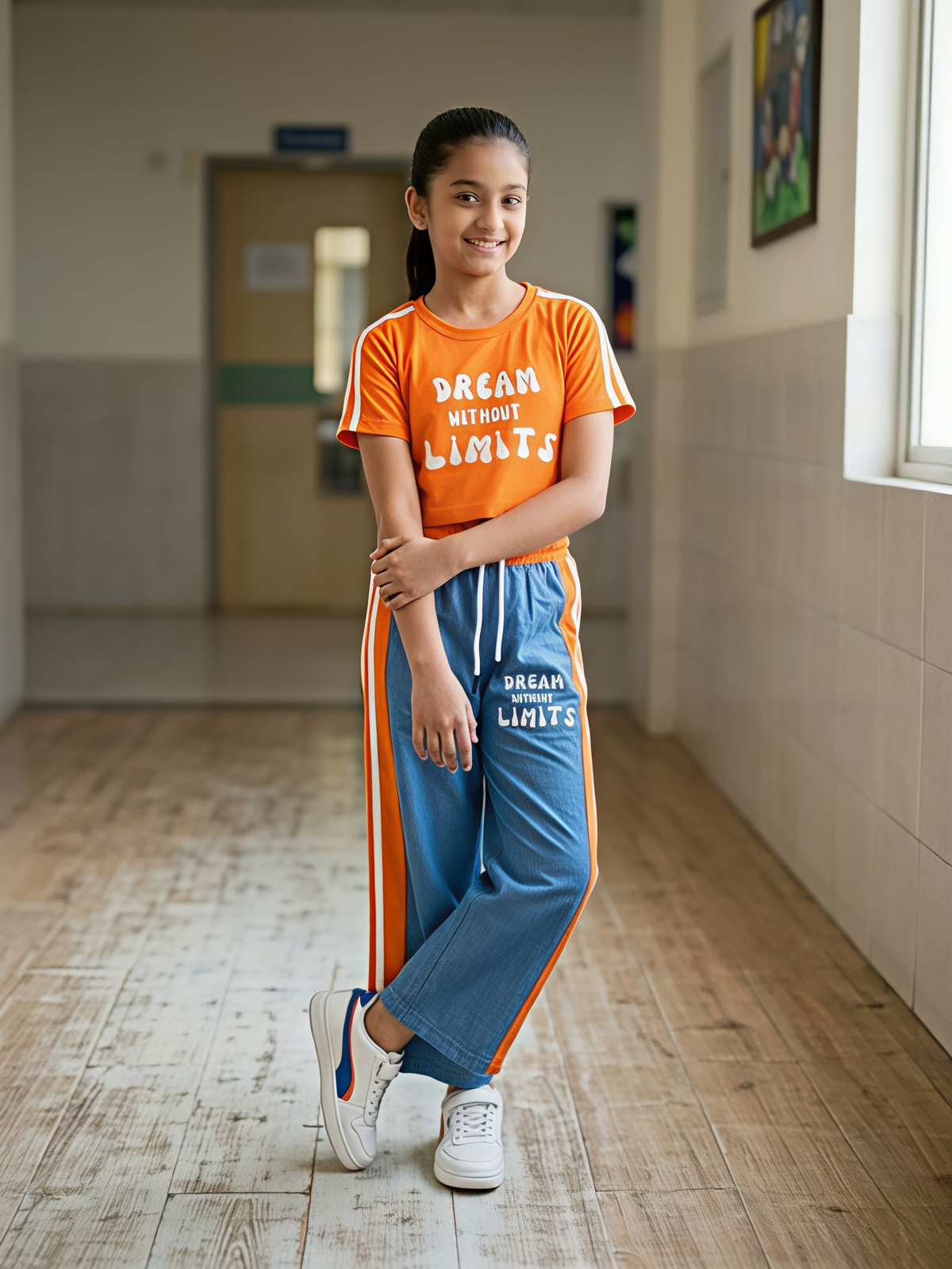 Girls Orange & Blue "Dream Without Limits" Co-ord Set