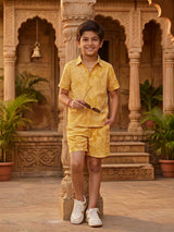 Boys Yellow Sun-Print Cotton Coordinate Set.