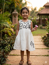 Girls' Elegant White Cotton Frock with Peacock Embroidery