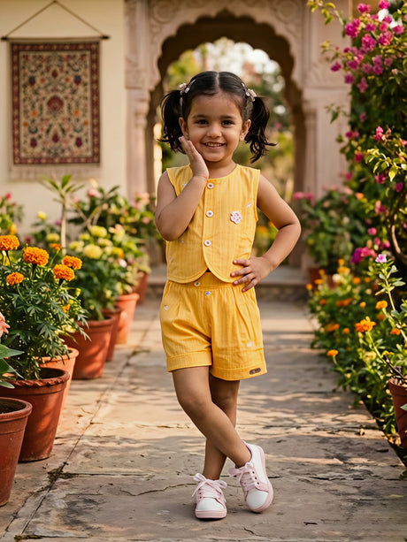Vibrant Yellow Embroidered Cotton Co-ord Set