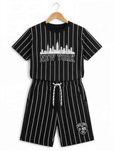 Boys Black New York Pinstripe Cotton Co-ord Set.