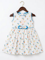 Girls Blue Floral Print Cotton Frock