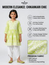 Girls' Lime Green Chikankari Embroidered Dhoti Set ()
