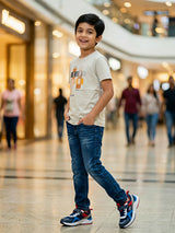 Boys Grey Graphic Print Cotton T-Shirt