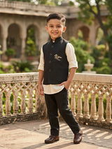 Boys Cream Shirt & Navy Blue Waistcoat Set