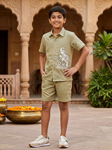 Boys Sage Green Elephant Print Co-ord Set.